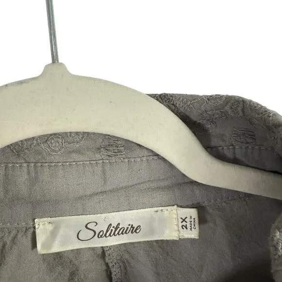 Solitaire Floral Embroidered Button Up Blouse Green Boho Womens Plus 2x - Picture 5 of 8